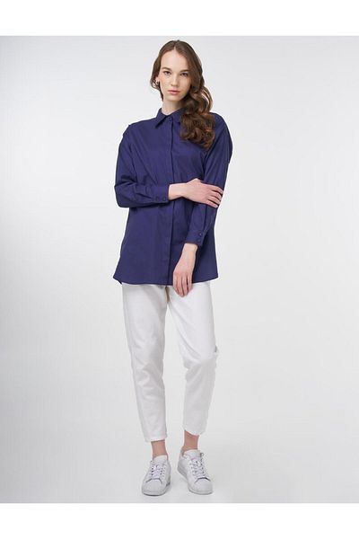 Kayra Basic Cotton Shirt Navy Blue
