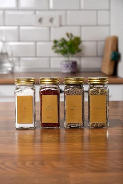 salesalbutik Glass Spice Rack Set Spice Rack Set with Gold Lid and Label
