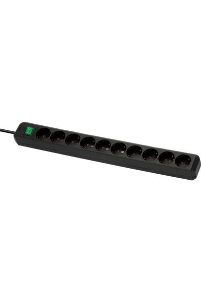STOREMAX Ntwork Eco-Line, 10-Way Multi-Socket (High Contact Protection, with Switch and 3 m Cable) Black Art 10872