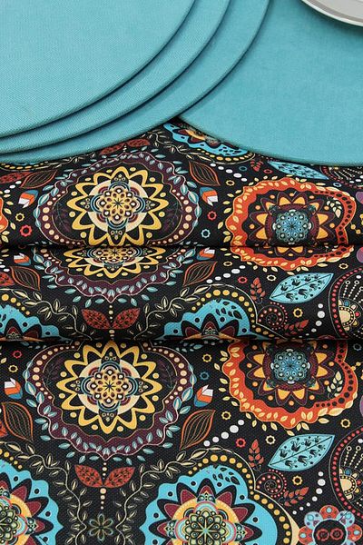 STOREMAX Mrttnca Color Mixed Motif Patterned Black Background Digital Printed Runner American Service 40X15