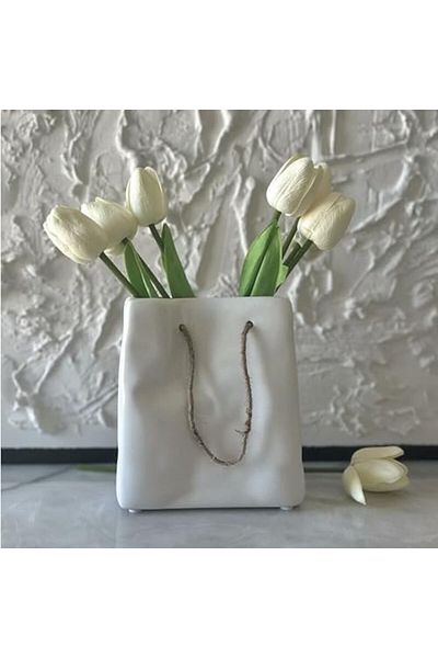 STOREMAX MUARTSHOP STUDIO Διακοσμητικό Κεραμικό Βάζο σε σχήμα τσάντας CB001-WH (ΛΕΥΚΟ) 871301