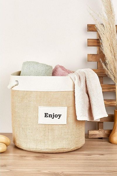 STOREMAX Bystoreby Cream Striped Cylinder Jute Basket – Large Newdesing 646268