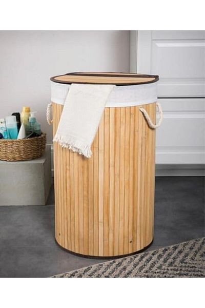 STOREMAX Mrttnca Bamboo Foldable Dirty Laundry Basket Large Size Round Lid Trndymrt 1087243