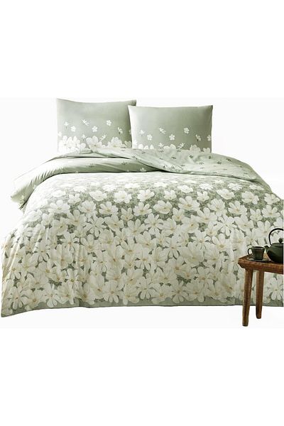 STOREMAX Jvnnastore April Ranforce Flower Pattern 100% Cotton Duvet Cover Set, Green, Single 646268