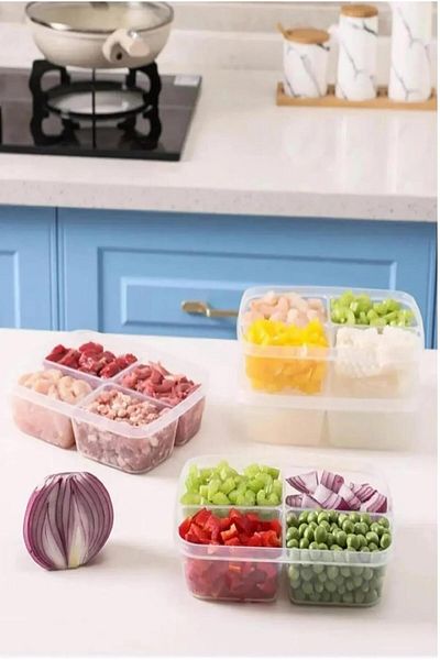 STOREMAX Bystoreby 1 Piece 4 Compartment Meat and Vegetable Storage Container - Frozen Pulses Icebox Ice