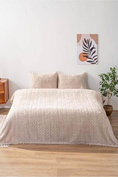 STOREMAX Jacquard Deluxe Beige Double Sleeping Set, 3 Pieces, Bedspread 646268