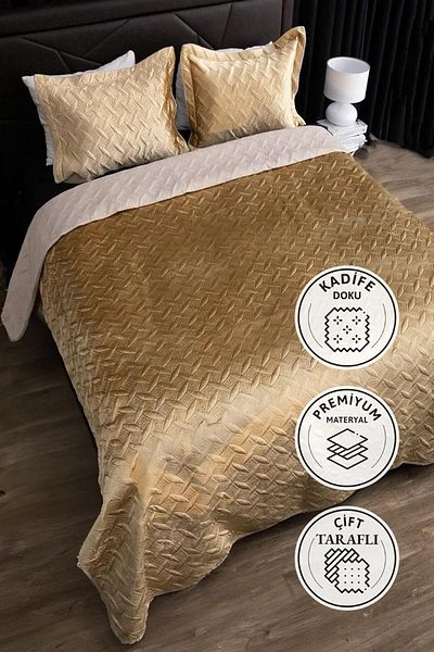 STOREMAX Bystoreby Velvet Double Bedspread (Gold) Newdesing 646268