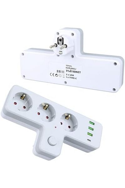 STOREMAX Ysstorex Thermal Current Protected 3-Way Wall t Socket, 3Xusb 1Xtype-C 20W (Type C), Child Proof, Is