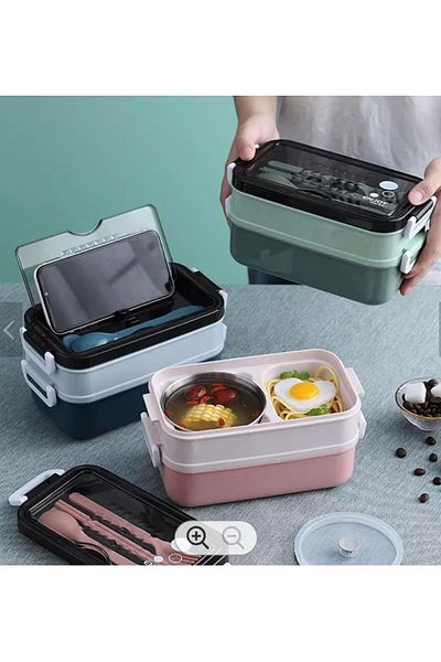 STOREMAX Bystoreby Box, 1400 ml 3 Layer Lunch Box, Cutlery Set, Meal Box, Lunch Box