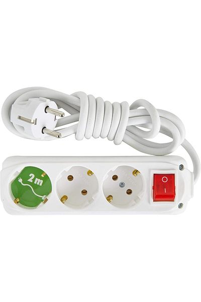 STOREMAX Bystoreby 3-Plus Switched Grounded Socket, White, 2 m Newdesing 646268