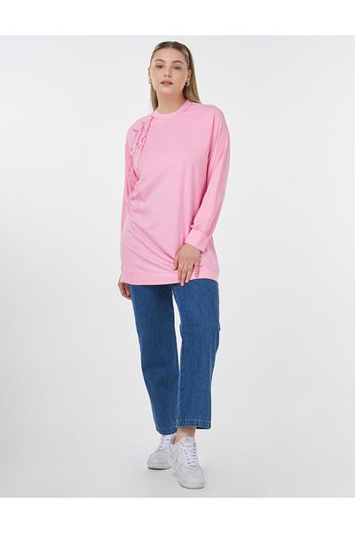 KYR Βαμβακερό φούτερ με λαιμόκοψη με ριμπ Candy Pink