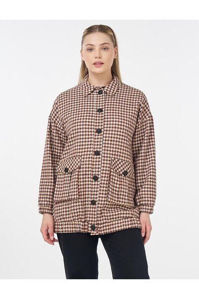 Kayra Goose Feet Patterned Bag Pocket Jacket Tile