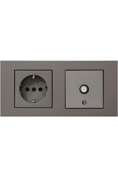 STOREMAX Bystoreby Grano Anthracite Set of 2 Grounded Socket and F Connector Satellite Socket Set Newdesing 646268