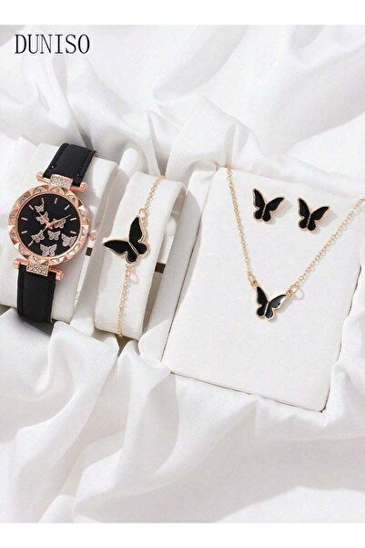 Generic DUNISO 4 Pcs Watch And Jewelry Set, Butterfly Watch With Butterfly Necklace Charm Bracelets Earrings