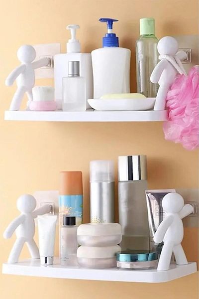 MCreative 2-Pack Bathroom Kitchen Organizer, Shampoo Cosmetic Seasoning Jar Organizer, Adhesive Shelf Garbage Man
