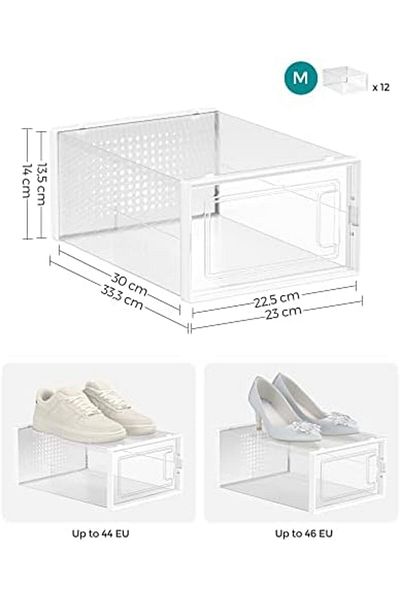 STOREMAX Bystoreby Shoe Box, Set of 12, Plastic Shoe Organizer, Foldable and Stackable