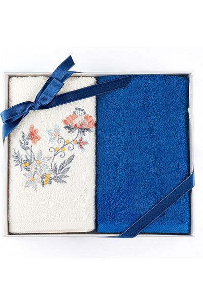 STOREMAX Network |   Ilay. | 100% Cotton Embroidered Hand Towel Set Blue Art 1087243