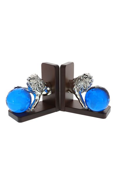 GiftExpress Set 2 suporturi carti Highclass Lion cu glob pamantesc 17cm