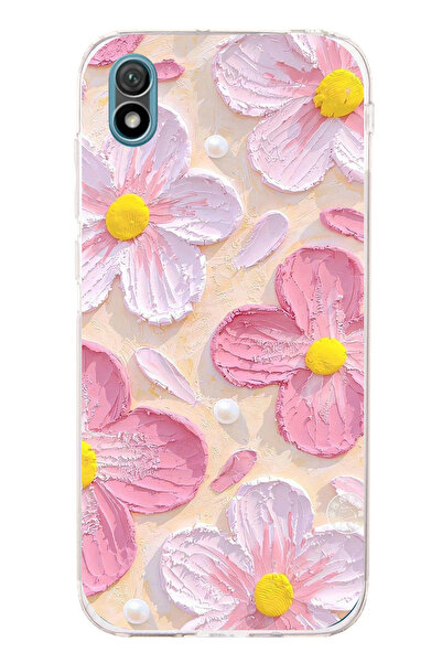 TechTree Huawei Y5 2019 - Honor 8S Uyumlu Pembe Beyaz Çiçekler Sulu Boya Şeff...