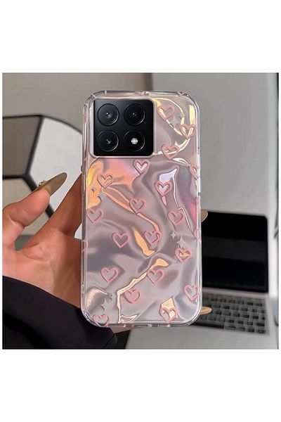 Zebana حافظة متوافقة مع هاتف Xiaomi Poco X6 Pro 5G Zebana Pink Heart من السيليكون باللون الوردي