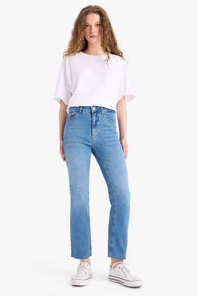 DeFacto Crop Flare Fit High Waist Ankle Length Jean Washed Pants E8018Ax25Sm
