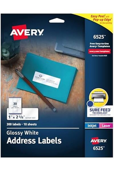 STOREMAX Bystoreby Glossy White Address Labels for Laser Printers, 1" X 2-5/8", 300 Labels (6525) Newd