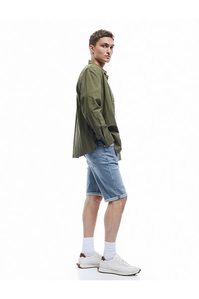 Koton Slim-Fit-Jeansshorts aus Baumwolle mit geknöpften Falten an den Beinen
