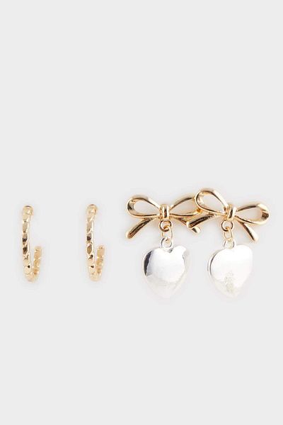 DeFacto Women's 2-Piece Gold Earrings F0715Axns