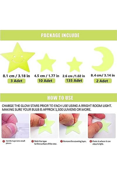 STOREMAX Muartshop Sticker Glow in the Dark Phosphorescent Moon and Star Design Decorative (150 Pieces)