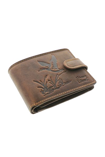 GiftExpress Men's wallet in brown wild duck leather with clasp