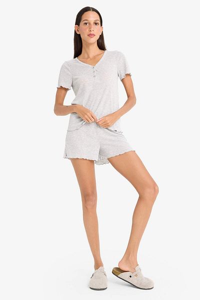 DeFacto Regular Fit Short Sleeve 2-Piece Ribbed Set -Fall in Love E9832Ax25Sm