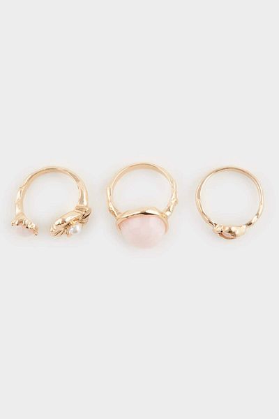 DeFacto Women's 3-Piece Stone Gold Ring F0747Axns