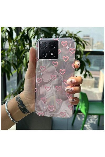 Zebana حافظة متوافقة مع هاتف Xiaomi Poco X6 Pro 5G Zebana Pink Heart من السيليكون باللون الوردي