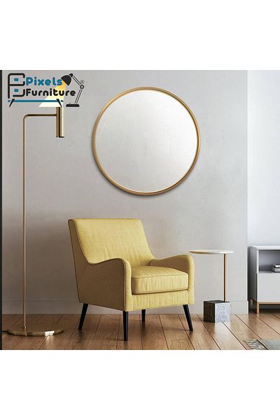 PixelsFurniture Pixel Furniture Round Wall Mirror with Aluminum Metal Frame, Gold
