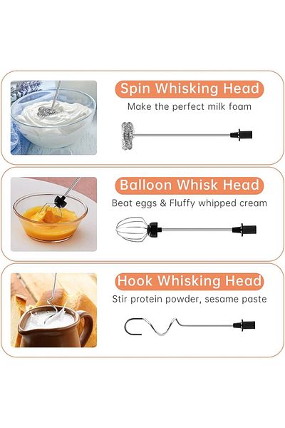 COOYA Electric Foam Maker with 3 Heads Whisk, Mini Handheld Mixer for Frappe, Matcha, Latte, Coffee
