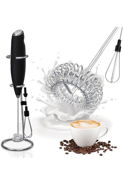 COOYA Double Whisk Milk Frother, Handheld, Mini Electric, for Coffee, Lattes, Hot Chocolates and Shakes