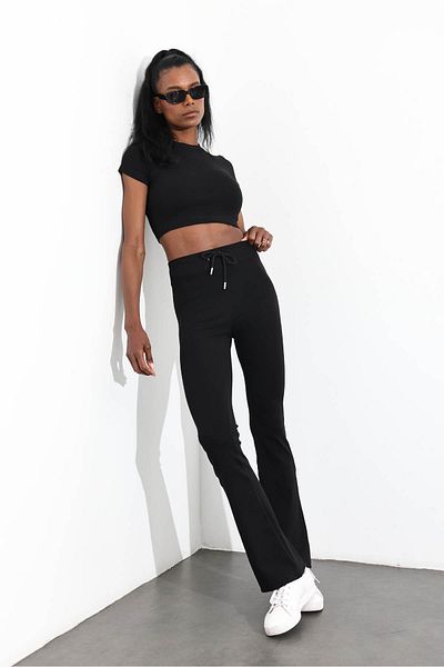 5in1Canpolat Black Basic Tshirt Spanish Leg Sweatpants Set 251019