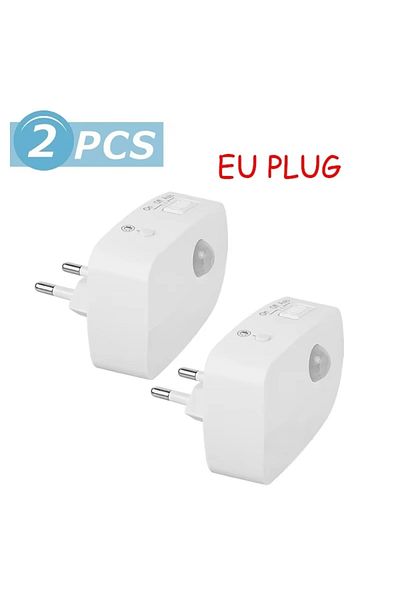 YzzYzz EU Plug 2pcs Mini LED Night Light PIR Motion Sensor Lamp 3 Modes Night Lamp Bedroom Bedside Lights E