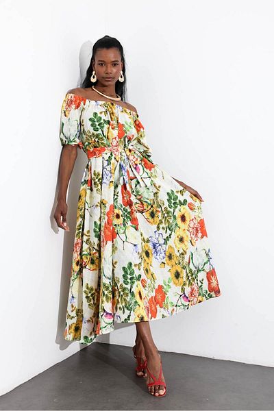 5in1Canpolat Ecru Linen Blended Spring Dress