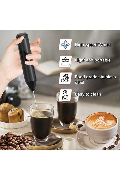 COOYA Electric Coffee Milk Frother, Handheld Milk Frothers Helper Mini Whisk Beverage Foam Mixer, Black