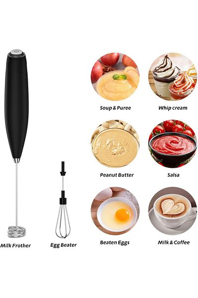COOYA Double Whisk Milk Frother, Handheld, Mini Electric, for Coffee, Lattes, Hot Chocolates and Shakes