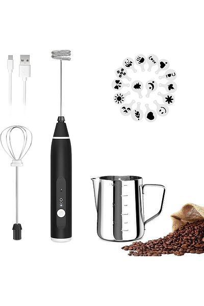 COOYA Electric Milk Frother Handheld, with 2 Stainless Steel Whisks, for Coffee Latte