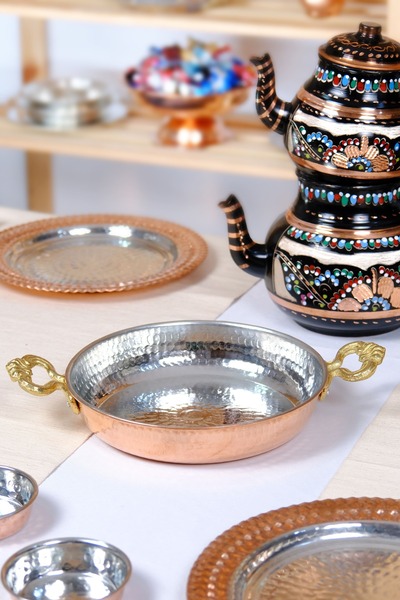 GÜR BAKIR Kalın Bakır Sahan Yumurta Tava Kuymak Menemen Tava 20 Cm