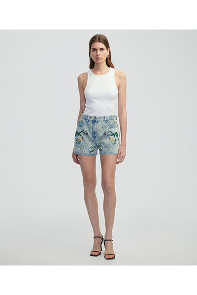 İpekyol Floral nakışlı denim şort