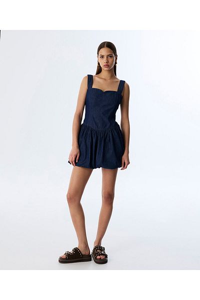 Twist Square Neck Jean Dress