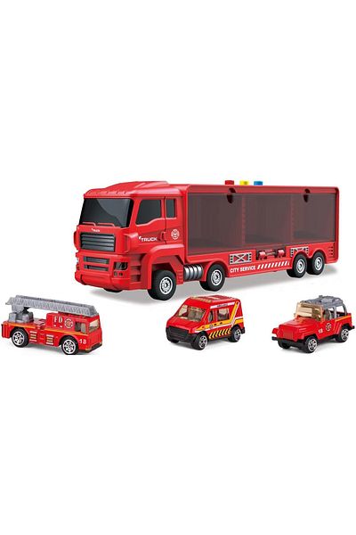 Mappy Mappy Truck Playset with 3 Metal Fire Trucks