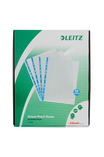 Leitz 4700 Crystal Perforated Pouch File Blue Striped A4 90 Micron - 100 Pieces