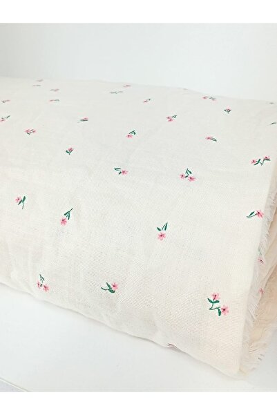 Organik Penyeci %100 Pamuk Çiçek Desenli Ekru Zemin Çift Kat Müslin Kumaş