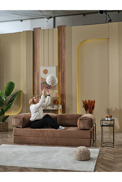 Dekoport Relax Sofa Kanepe, Fitilli Kadife, Yıkanabilir, Pratik Yer Yatağı, U...