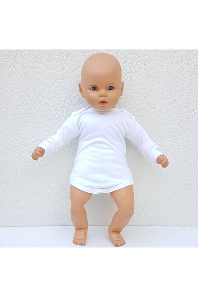 bebegen بدلة بادي بيضاء بسيطة بأكمام طويلة من الأسفل